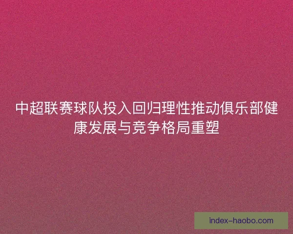 中超联赛球队投入回归理性推动俱乐部健康发展与竞争格局重塑
